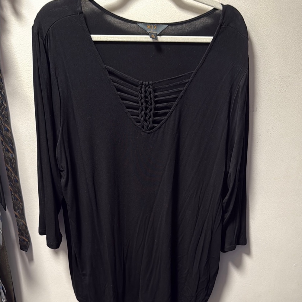 41 Hawthorn Black Cut Out Blouse 3/4 Sleeves